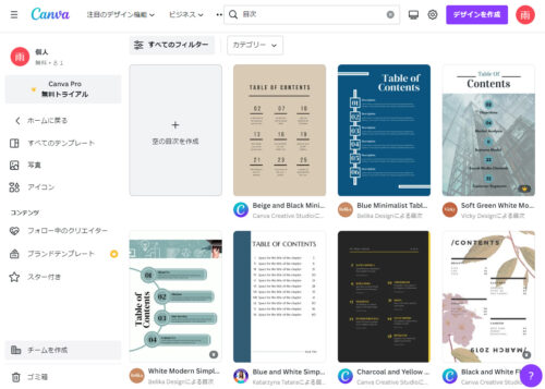 Canvaの目次デザインの画像