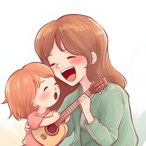 歌う親子のイラスト
